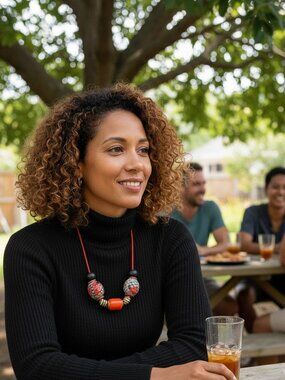 Vintage Ceramic Pinecone Bead Necklace – 1970s. SHIPS FREE